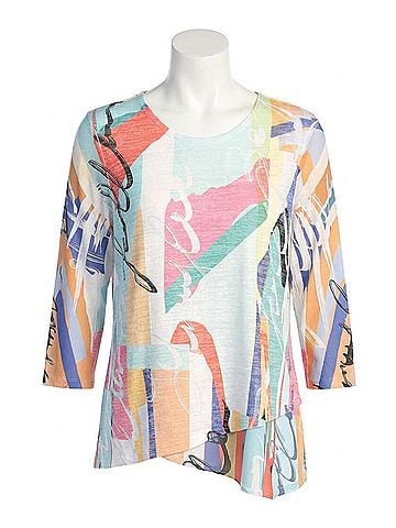 Jess & Jane Novel Burnout Mesh Contrast Top in Multicolor (view 1)