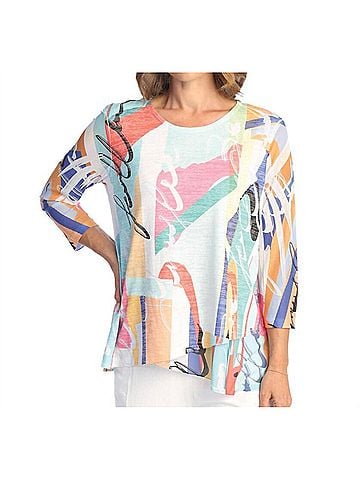 Jess & Jane Novel Burnout Mesh Contrast Top in Multicolor (view 2)