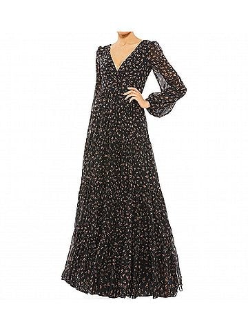 IEENA for Mac Duggal Floral Ruffles Tiered Long Sleeve Maxi Dress in Black Multi (view 2)