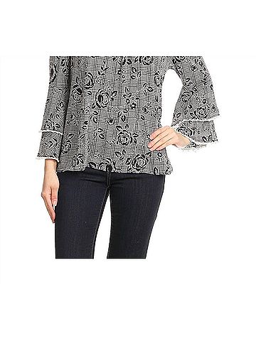 Ariella Ruffle Sleeve With Pearls Top in Grey (view 2)