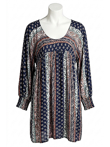 Velzera Paisley Baby Doll Tunic in Navy (view 1)