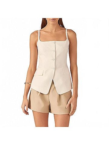 English Factory Linen Sleeveless Vest in White (view 2)