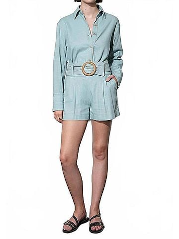 Greylin Emily Oversized Linen Blend Shirt in Denim Blue (view 2)
