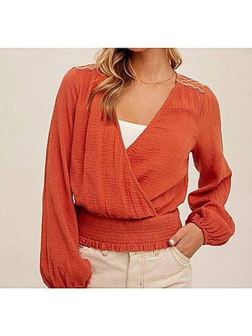Hem & Thread Embroidered Top in Rust (view 2)