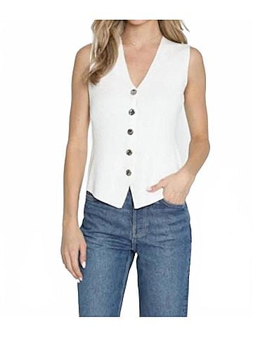 Drew Juno Button Front Vest in White (view 2)