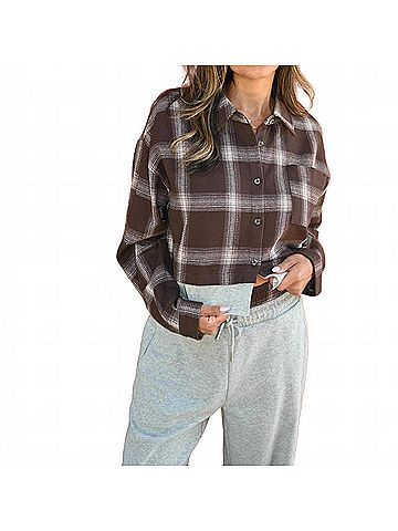 Vintage Havana Midnight Moon Flannel Top in Mocha Plaid (view 2)