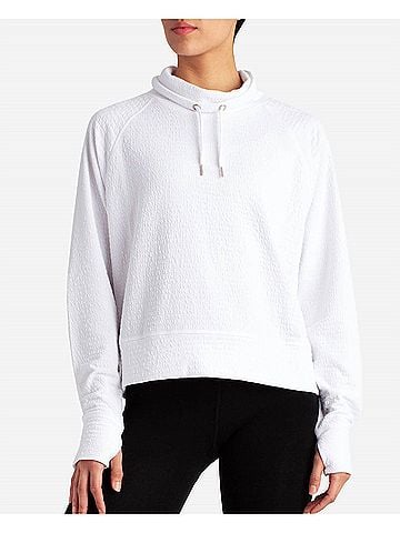Danskin Textured Pullover Sweatshirt in Bright White (view 2)