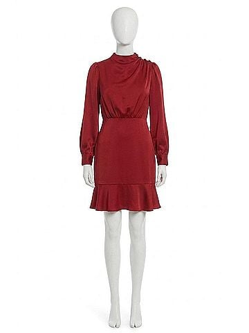 Maggy London Ruffled Above Knee Shift Dress in Merlot (view 1)