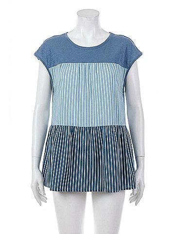 Cotton Bleu Striped &amp; Tiered Denim Top in Blue (view 1)