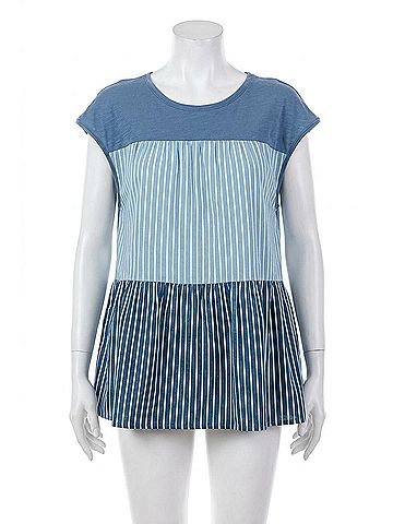 Cotton Bleu Striped &amp; Tiered Denim Top in Blue (view 1)