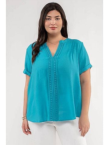 Blu Pepper Coastal V-Neck Blouse in Teal (view 2)