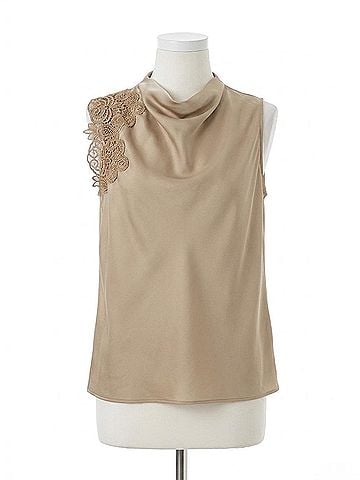 Lyssé Teresa Guipure Lace Trim Shell Blouse in Blond Wood (view 1)