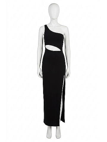 Susana Monaco One-Shoulder Cutout High Slit Maxi Dress in Black (view 1)