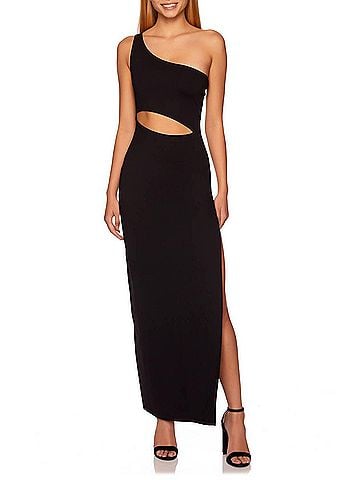 Susana Monaco One-Shoulder Cutout High Slit Maxi Dress in Black (view 2)