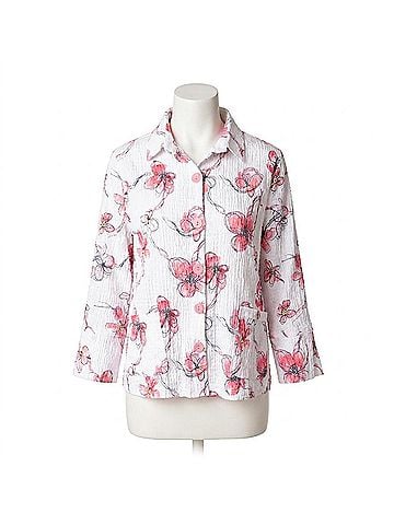 Habitat Wildflower Ruched Collar Swing Blouse in White Print (view 1)