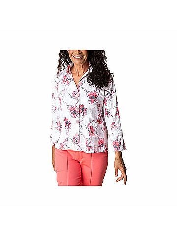 Habitat Wildflower Ruched Collar Swing Blouse in White Print (view 2)