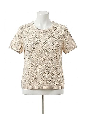 White + Warren Cotton Pointelle Top in Ivory (view 1)