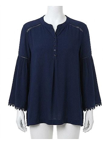 Umgee Popover Trumpet Sleeve Blouse in Navy (view 1)