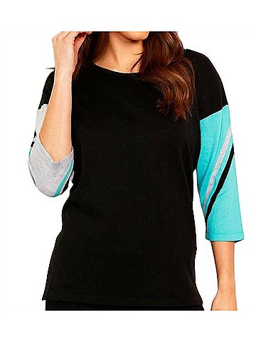 Wrangler Jeans Co Stripe Sleeve Scoop Neck Top in Black (view 2)