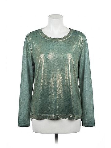 Tempo Paris Painted Long Sleeve Tee in Green Gold (view 1)