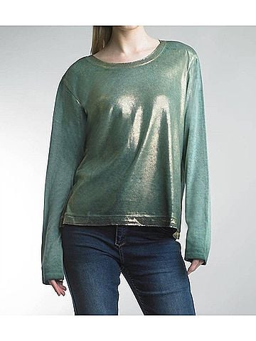 Tempo Paris Painted Long Sleeve Tee in Green Gold (view 2)
