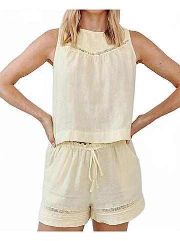 Bella Dahl Sleeveless Trimmed Yoke Seam Top in Lemon Drop (view 2)