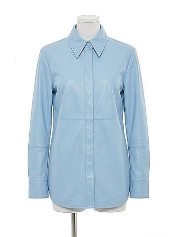 Dolce Cabo Faux Leather Button Up Shirt in Light Blue (view 1)