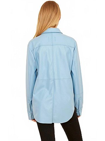 Dolce Cabo Faux Leather Button Up Shirt in Light Blue (view 2)