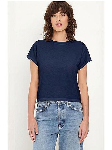 Michael Stars Grayson Supima Slub Crop Crew Tee in Nocturnal (view 2)