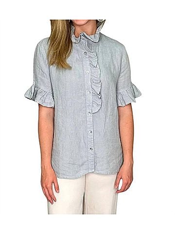 Ivy Jane Cross Eyed Linen Top in Slate Blue (view 2)