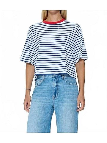 Pistola Mae Stripe Short Sleeve Tee in Maritime Red (view 2)