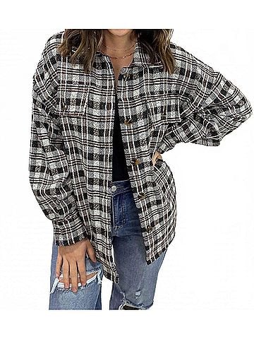 Mikarose Autumn Maple Plaid Shacket in Blue Multi (view 2)