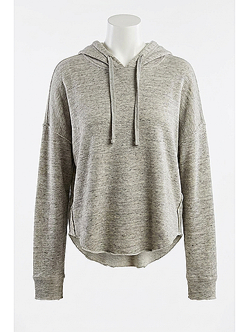 Chaser Linen French Terry Long Sleeve Shirttail Pullover Hoodie in Heather Grey (view 1)