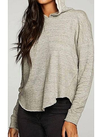 Chaser Linen French Terry Long Sleeve Shirttail Pullover Hoodie in Heather Grey (view 2)