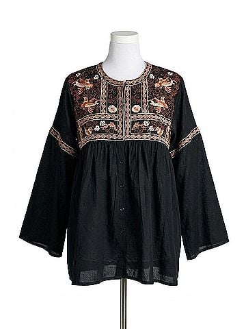 Velzera Button Down Embroidered Shirt in Black (view 1)