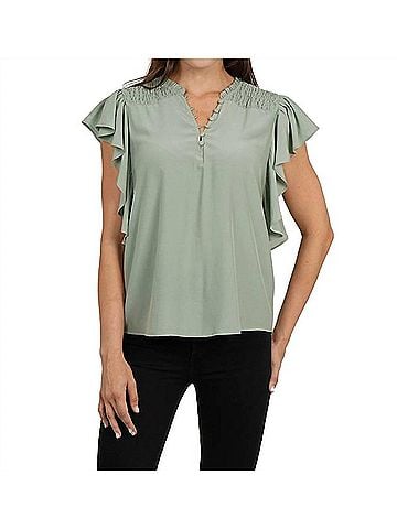 Love Token Ruffle Sleeve Top in Sage (view 2)