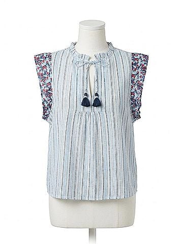 FDJ Embroidered Flutter Sleeve Top in Spritz Stripes (view 1)