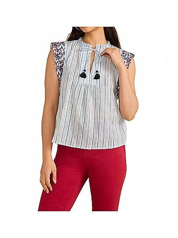 FDJ Embroidered Flutter Sleeve Top in Spritz Stripes (view 2)