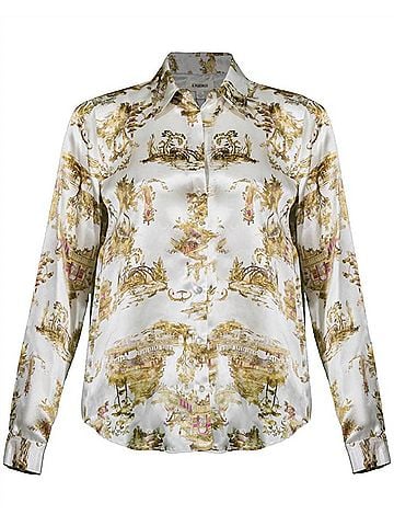L'Agence Women's Tyler Long Sleeve Blouse in Ecru Multi Chinoiserie (view 2)