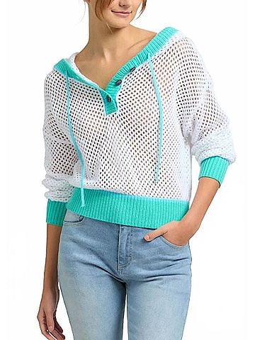 525 America Crochet Colorblock Hoodie in Bleach White Multi (view 2)