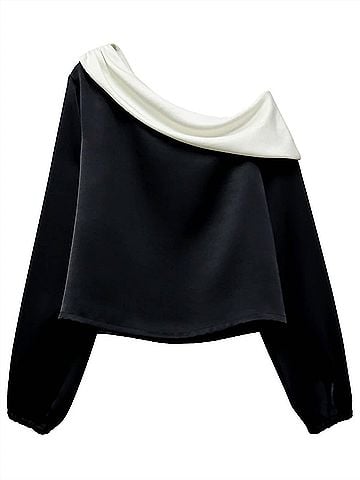 Fifteen Twenty Satin One Shoulder Top in Black (view 1)