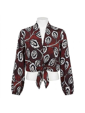 Fifteen Twenty Scarlet Tie-Front V-Neck Top in Floral Print (view 1)