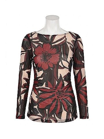 Frank Lyman Design Floral Long Sleeve Top in Black/Cabernet (view 1)