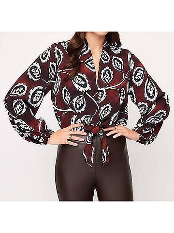 Fifteen Twenty Scarlet Tie-Front V-Neck Top in Floral Print (view 2)