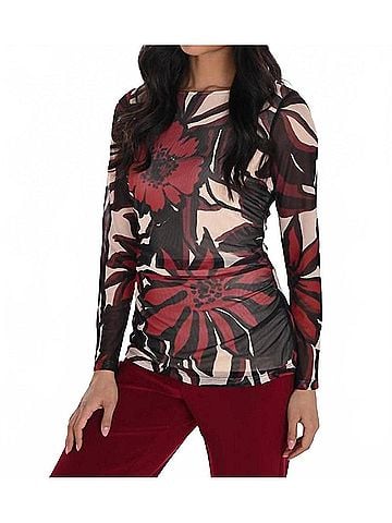 Frank Lyman Design Floral Long Sleeve Top in Black/Cabernet (view 2)