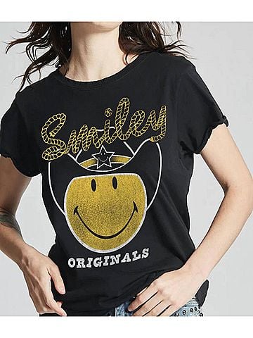 Recycled Karma Smiley Rodeo Tee in Black (view 2)