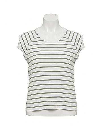 Lilla P Rib Short Sleeve Scoop Neck Tee in Sage Stripe (view 1)