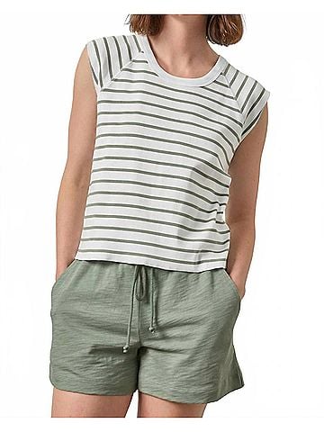 Lilla P Rib Short Sleeve Scoop Neck Tee in Sage Stripe (view 2)