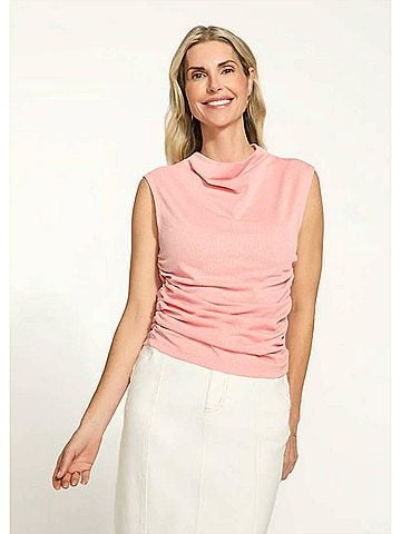 FDJ Ruched Cap Sleeve Top in Light Coral (view 2)