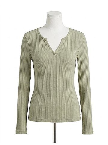 Eddie Bauer Meadowood Ribbed Long Sleeve Tee Shirt in Sage (view 1)